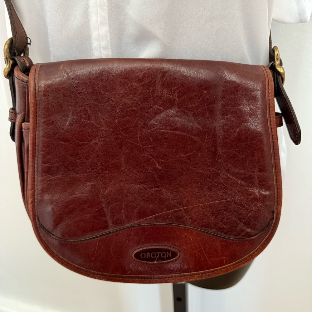 Oroton Brown Crossbody Bag with Classic Design. Made in Australia